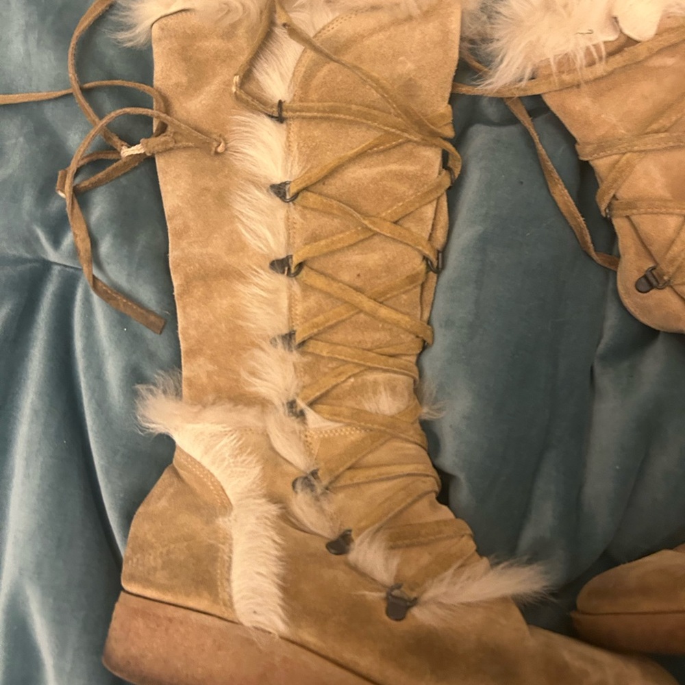 Coach Tan Suede Fur-Lined Boots - Picture 3 of 6